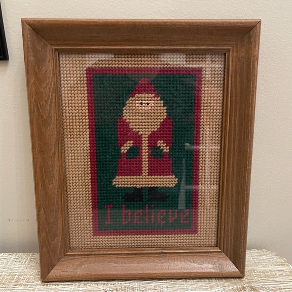 Vintage Handcrafted Santa Needlepoint Art - Picture 1 of 4